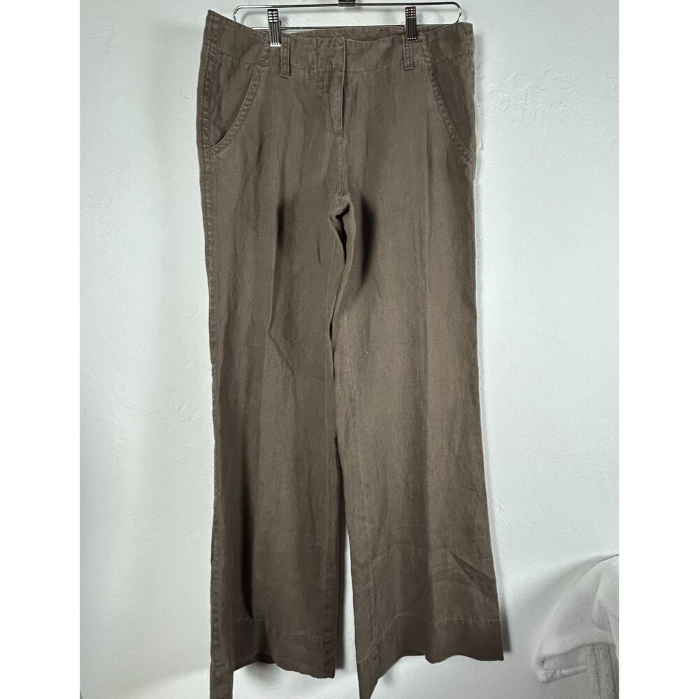 Cabi Womens Vintage Washed Linen Wide Leg Pants Size 10 Brown Style #894 New